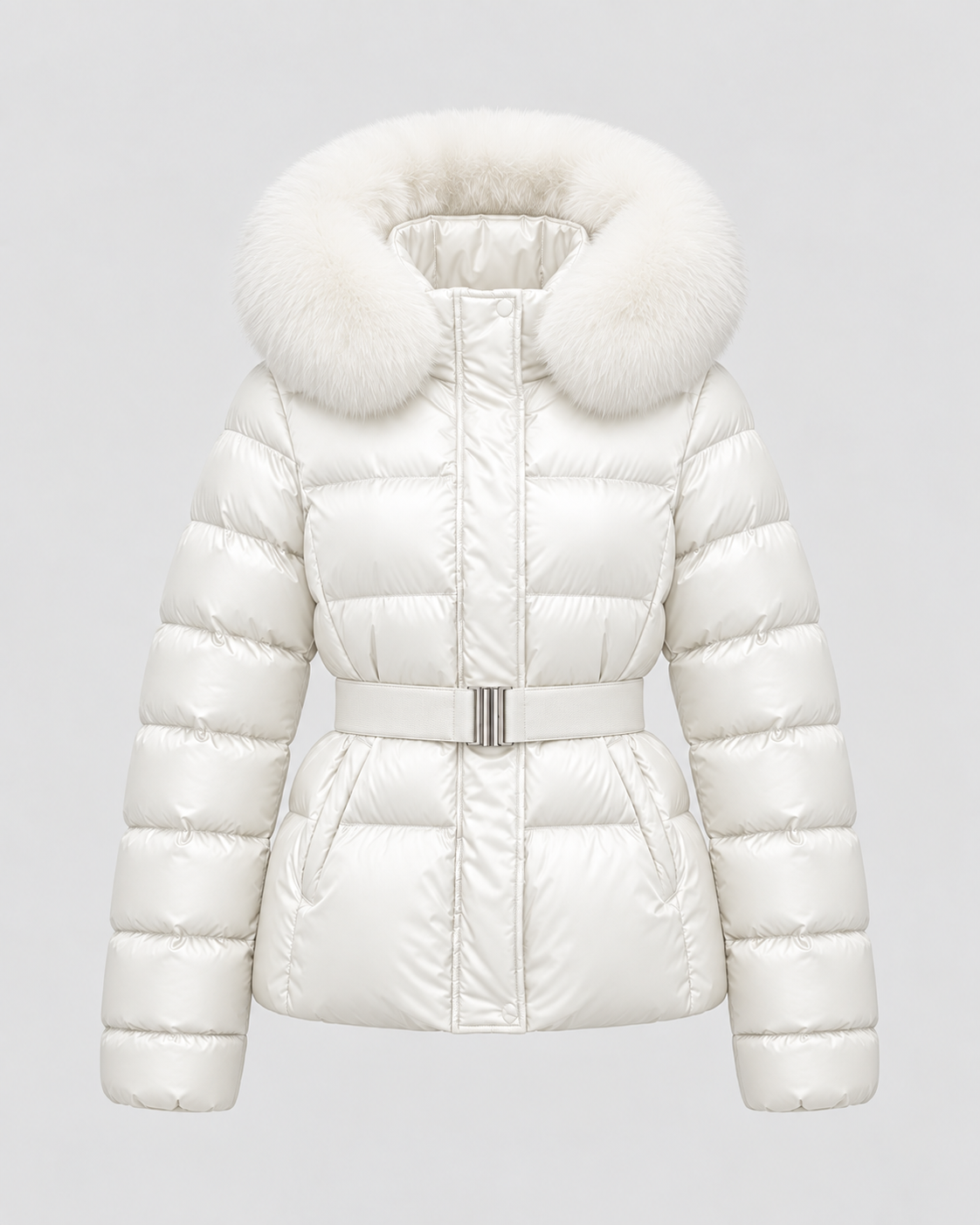 Faux Fur Hood Belted Waist Quilted Puffer Jacket
