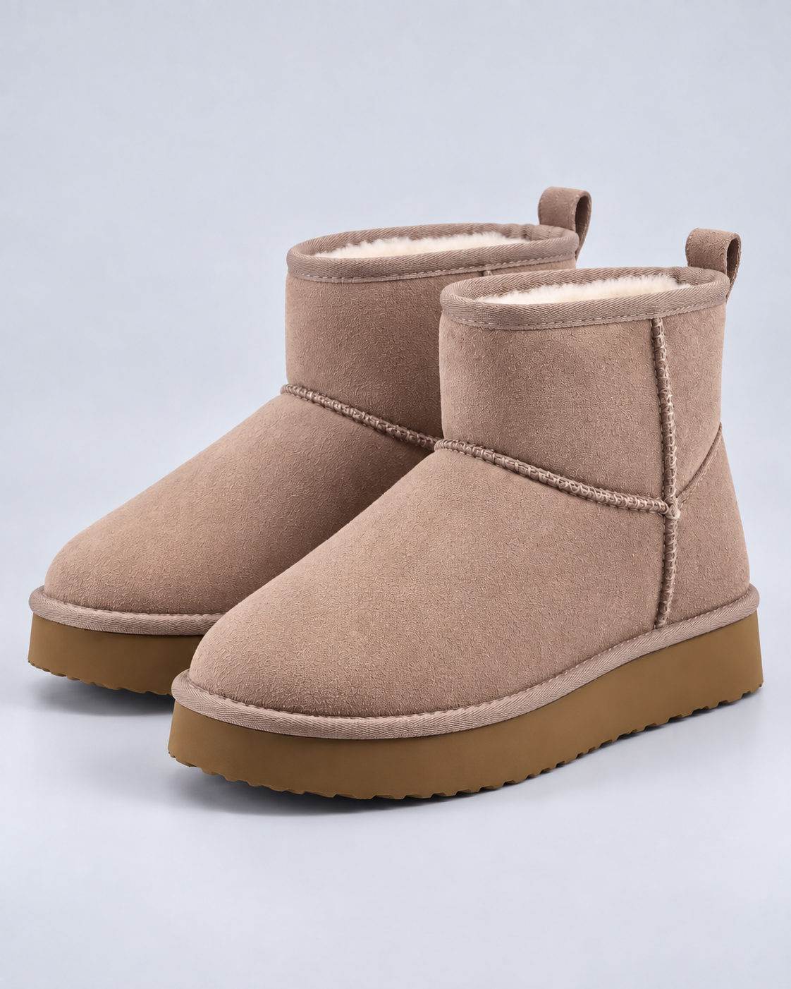 Women's Pull-On Ankle Boots - Fleece-Lined Platform Sole