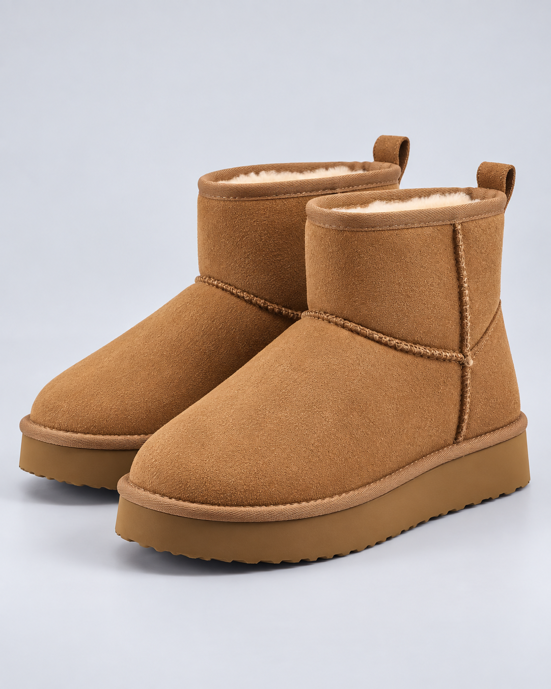 Women's Pull-On Ankle Boots - Fleece-Lined Platform Sole