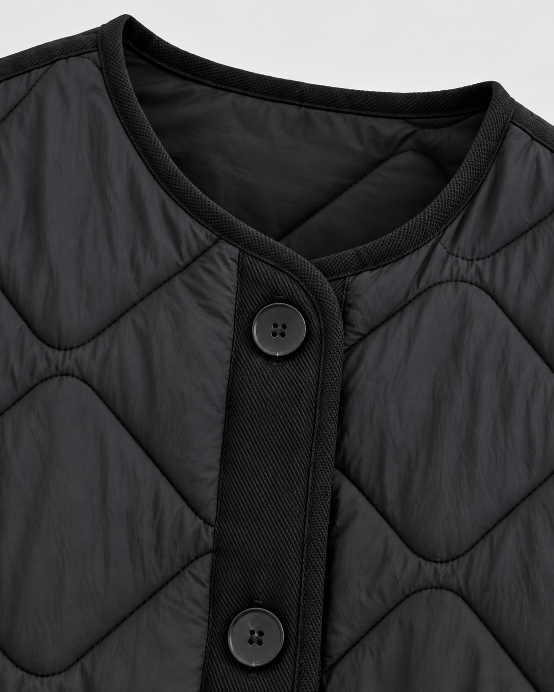Diamond Quilted Button Front Collarless Jacket