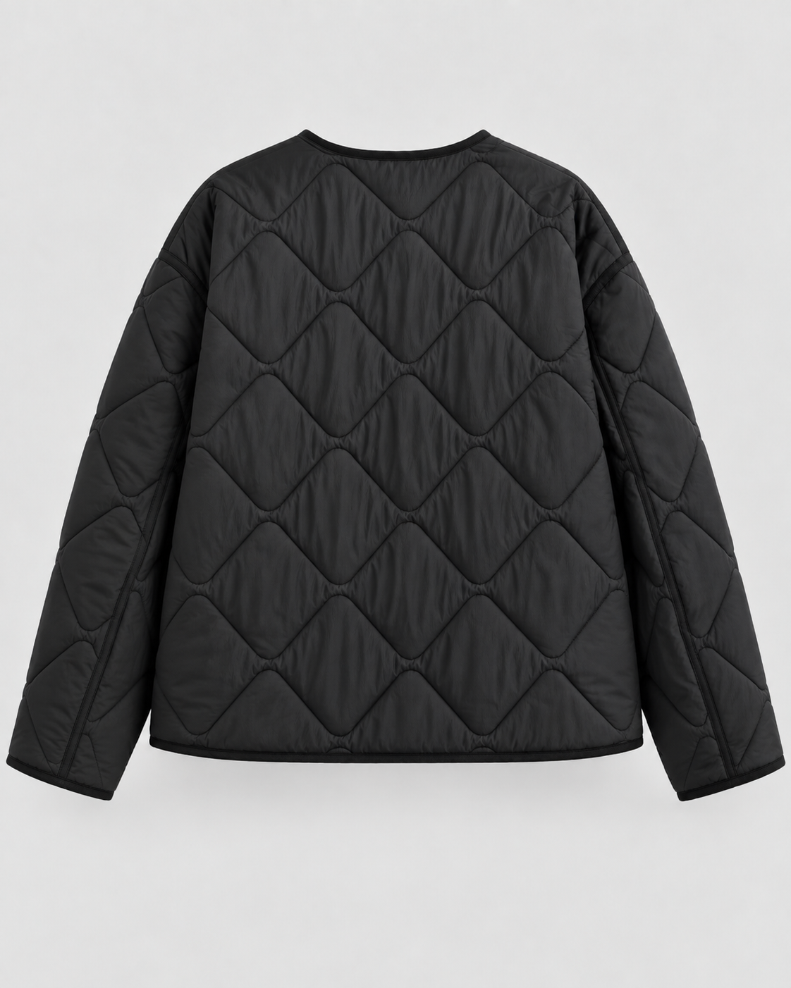 Diamond Quilted Button Front Collarless Jacket