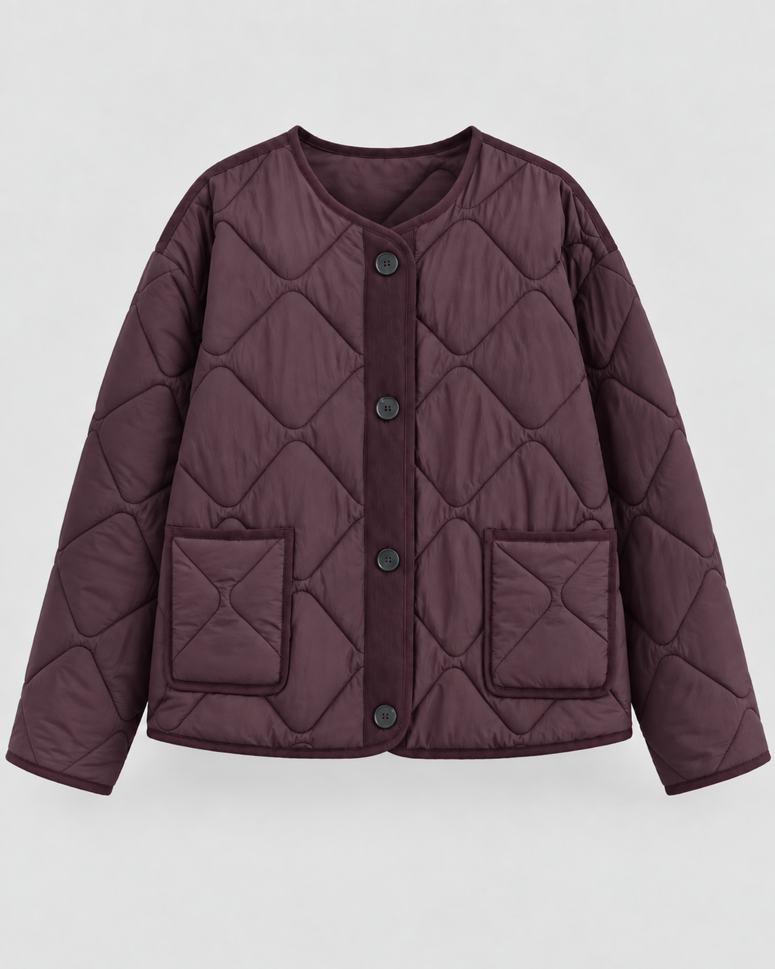Diamond Quilted Button Front Collarless Jacket