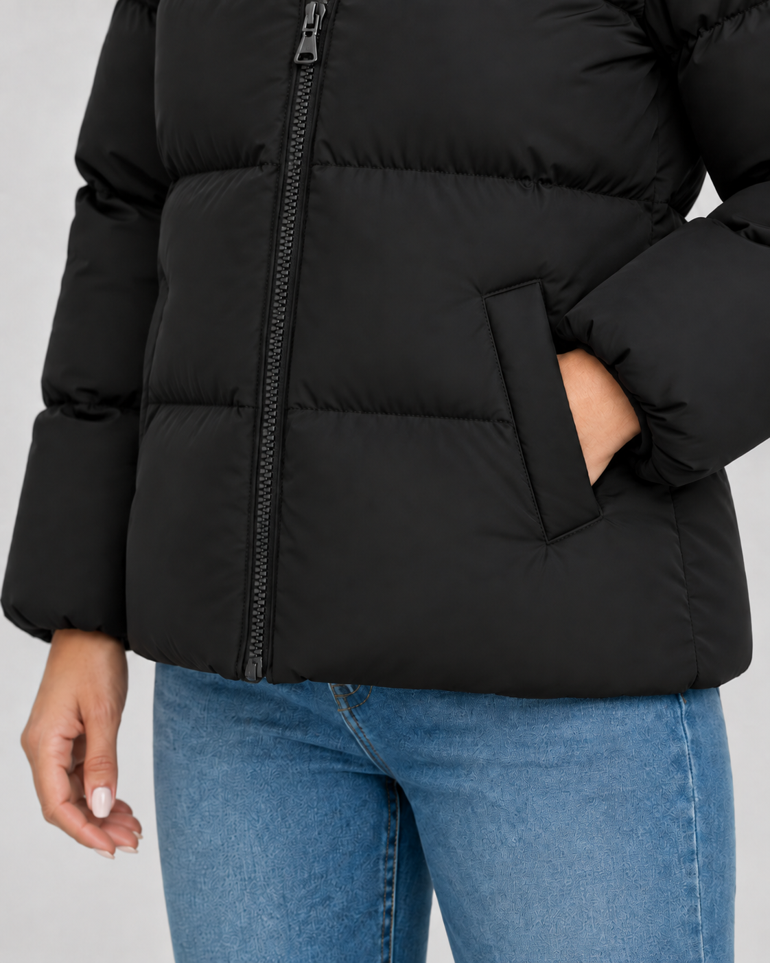 Hooded Zip Front Boxy Puffer Jacket