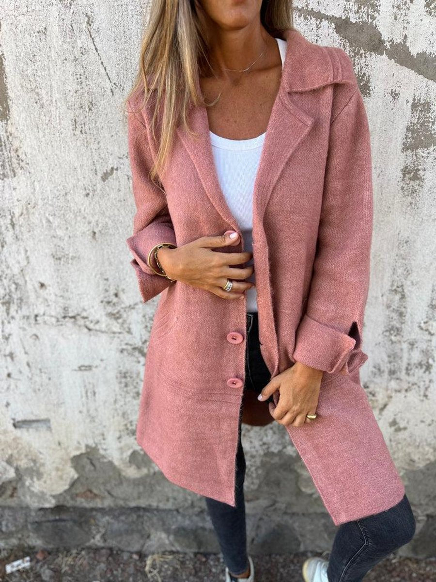 Lapel Collar Button Front Longline Knit Coat