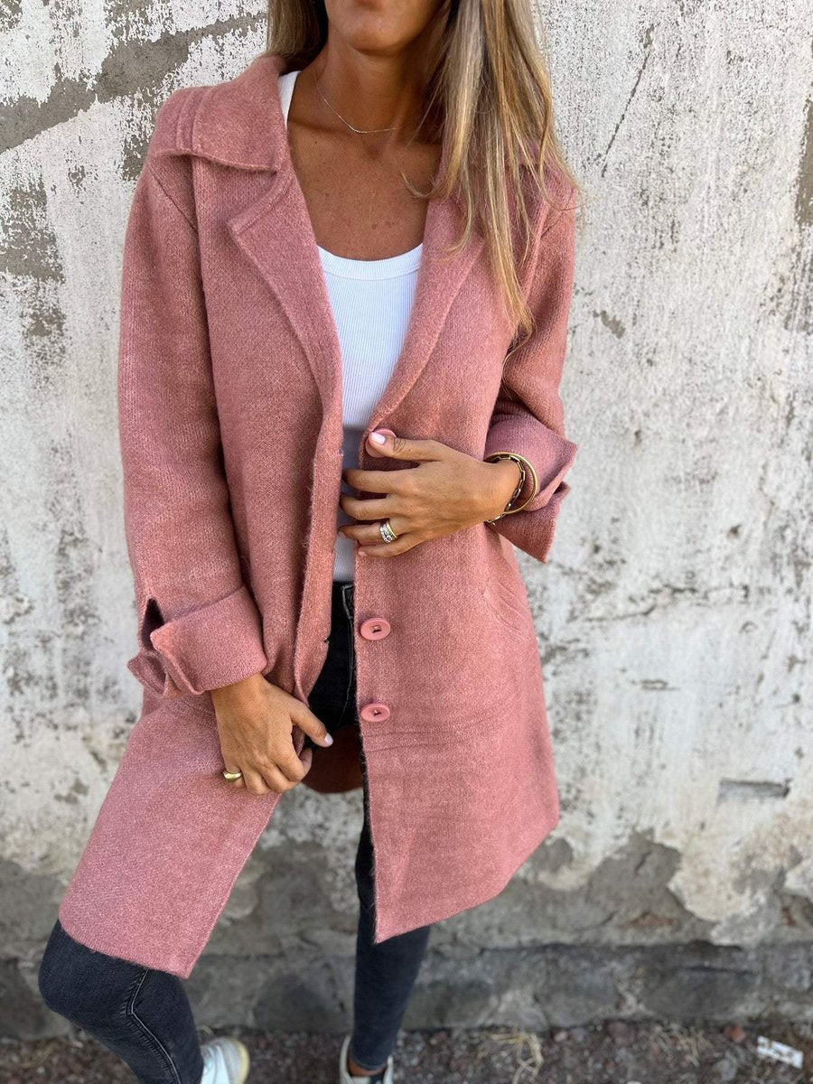 Lapel Collar Button Front Longline Knit Coat