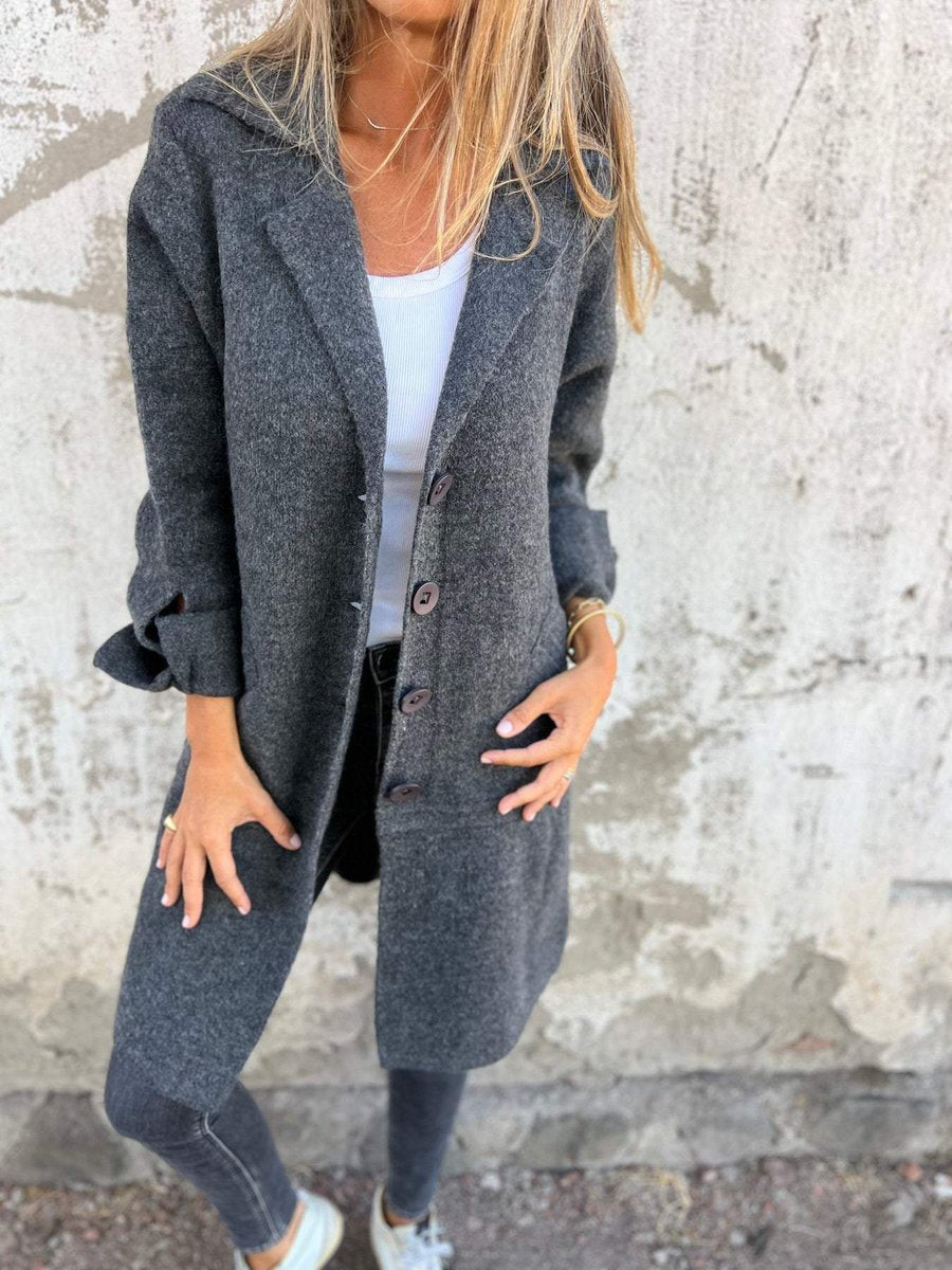 Lapel Collar Button Front Longline Knit Coat
