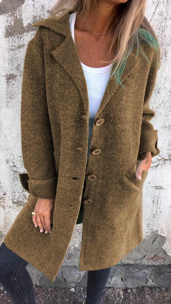 Lapel Collar Button Front Longline Knit Coat