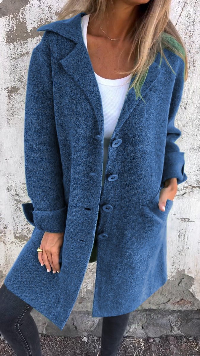 Lapel Collar Button Front Longline Knit Coat