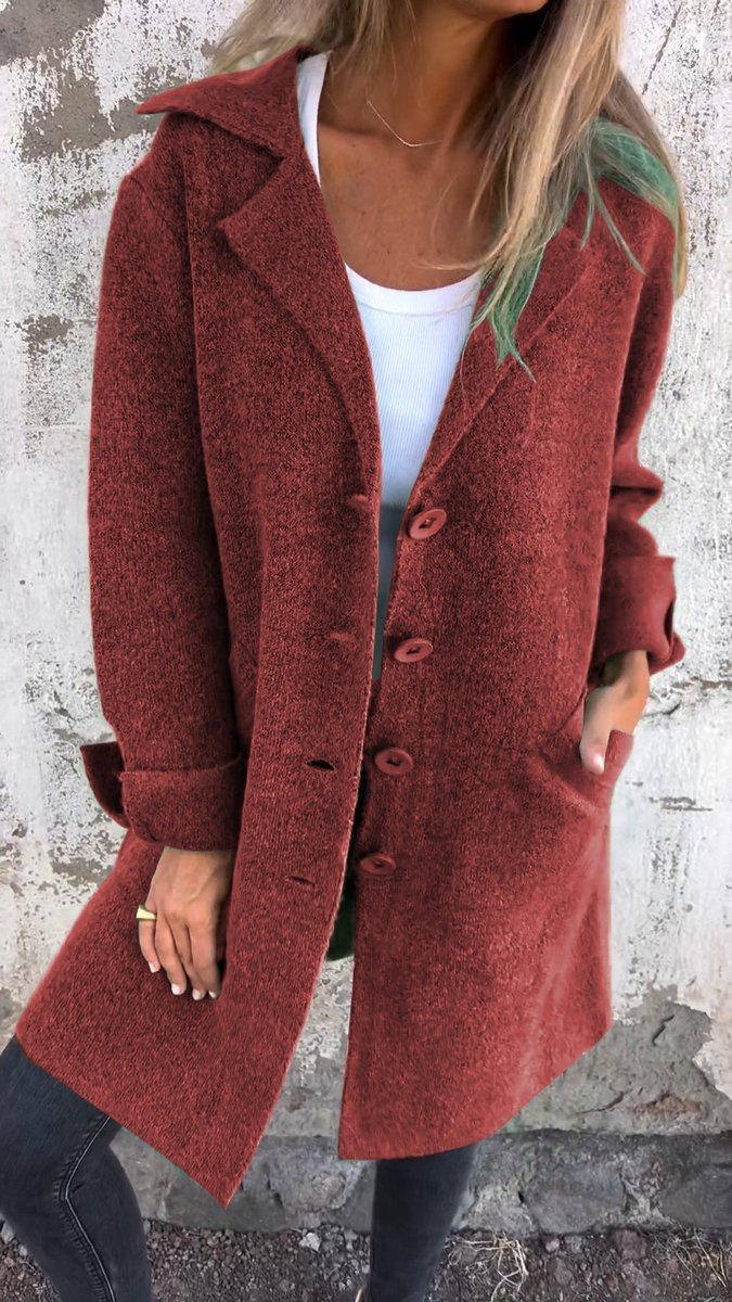 Lapel Collar Button Front Longline Knit Coat