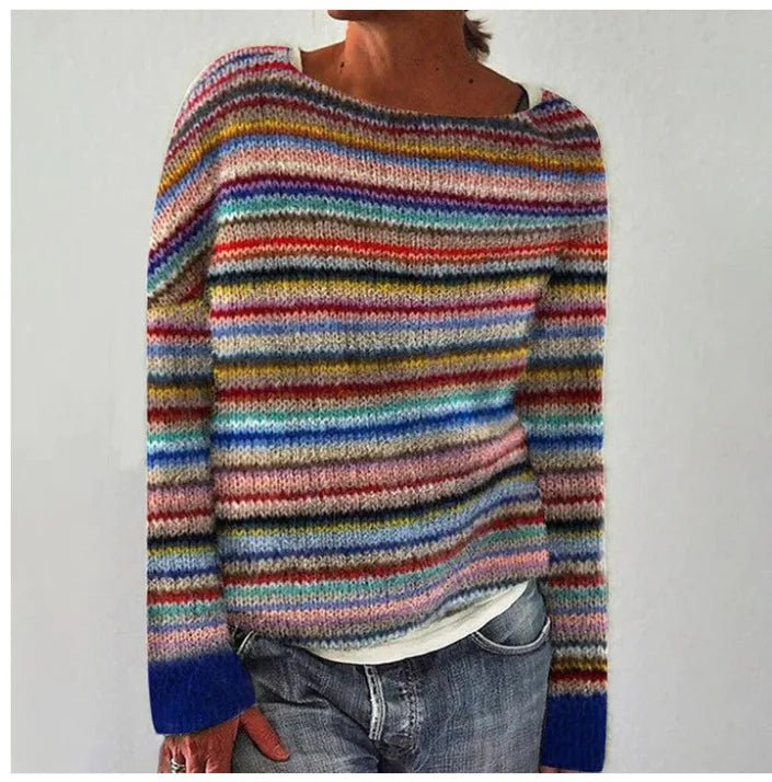 Fair Isle Boat Neck Long Sleeve Nordic Knit Sweater