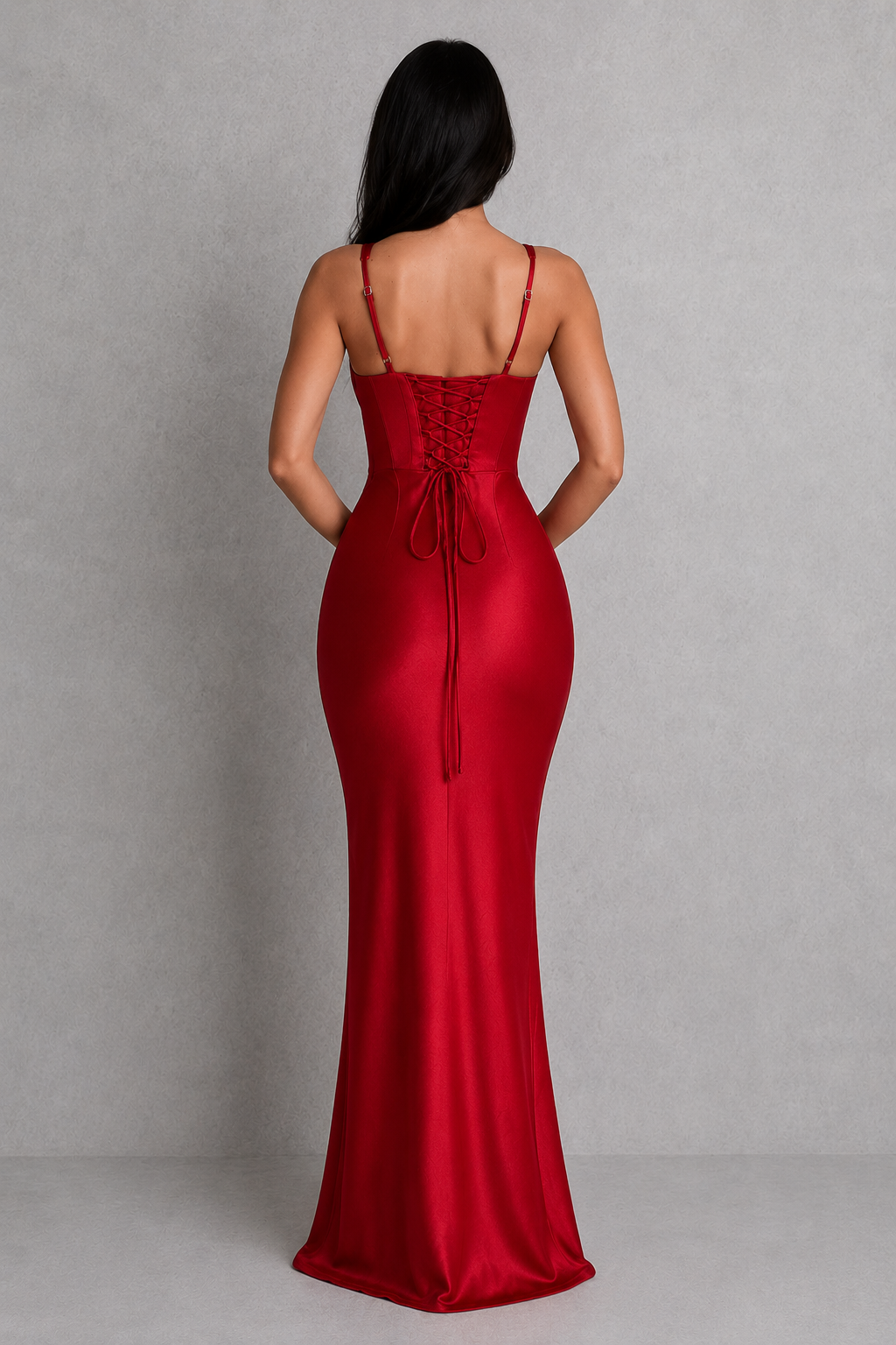 Women's Satin Corset Maxi Dress with Lace-Up Back