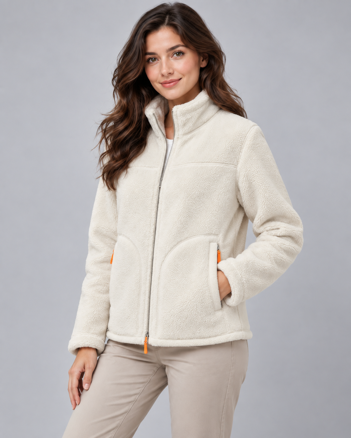 Sherpa Fleece Stand Collar Zip Front Jacket