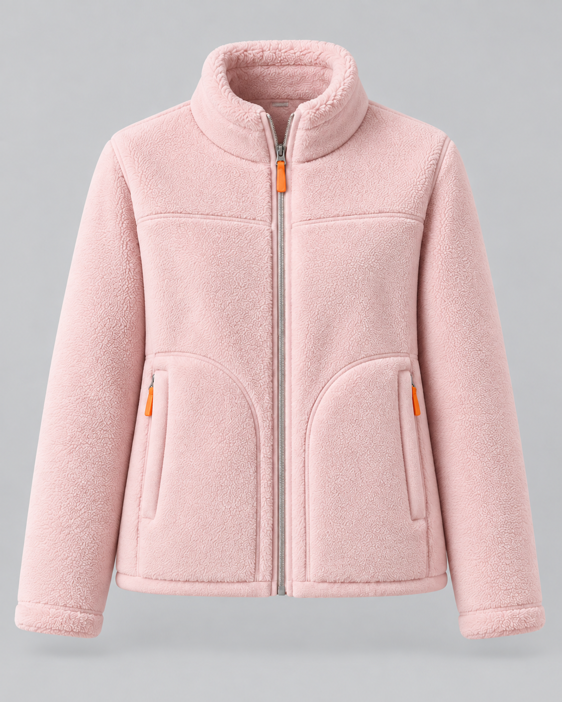 Sherpa Fleece Stand Collar Zip Front Jacket
