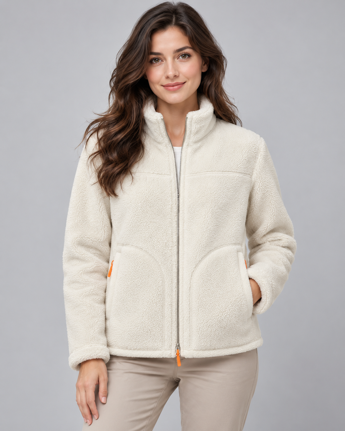 Sherpa Fleece Stand Collar Zip Front Jacket