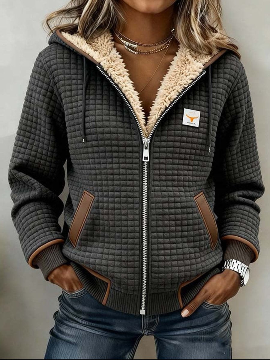 Sherpa Lined Waffle Textured Zip Front Hooded Jacket