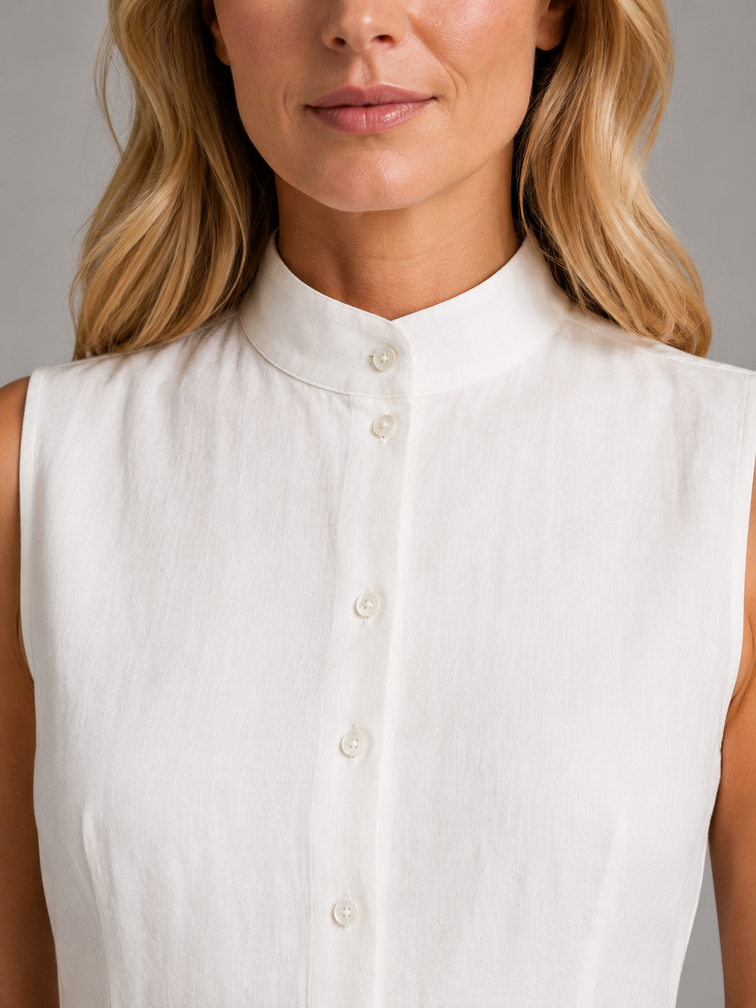 Sleeveless Band Collar Top and Wide Leg Pants Two Piece Set