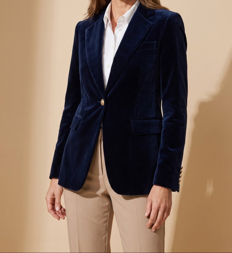 Velvet Peak Lapel Single Button Blazer