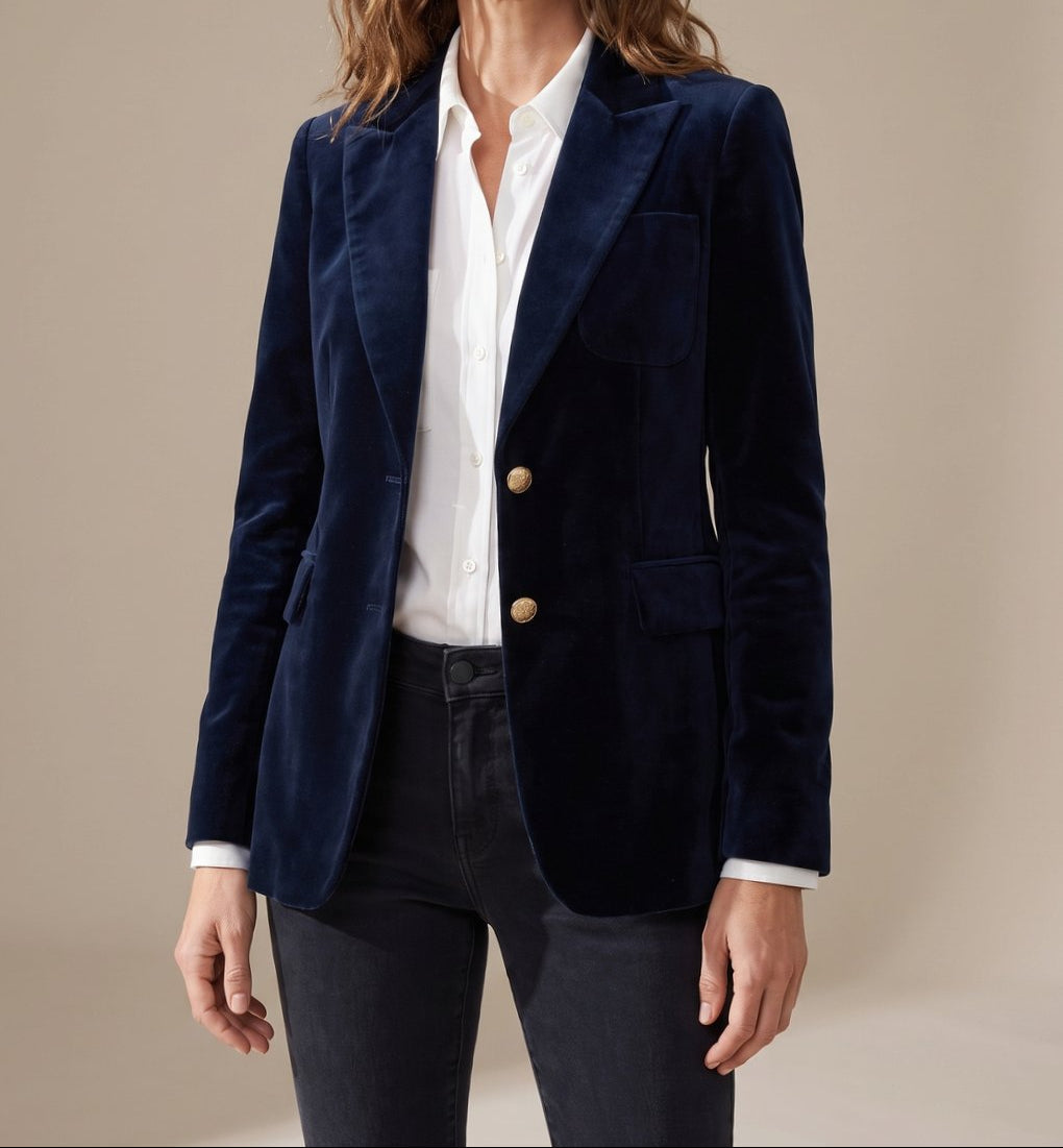 Velvet Peak Lapel Single Button Blazer
