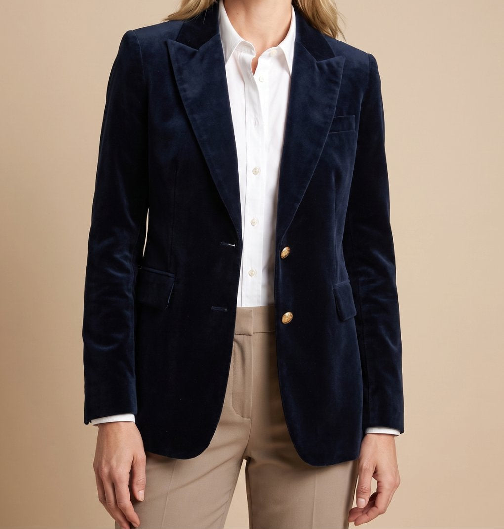 Velvet Peak Lapel Single Button Blazer