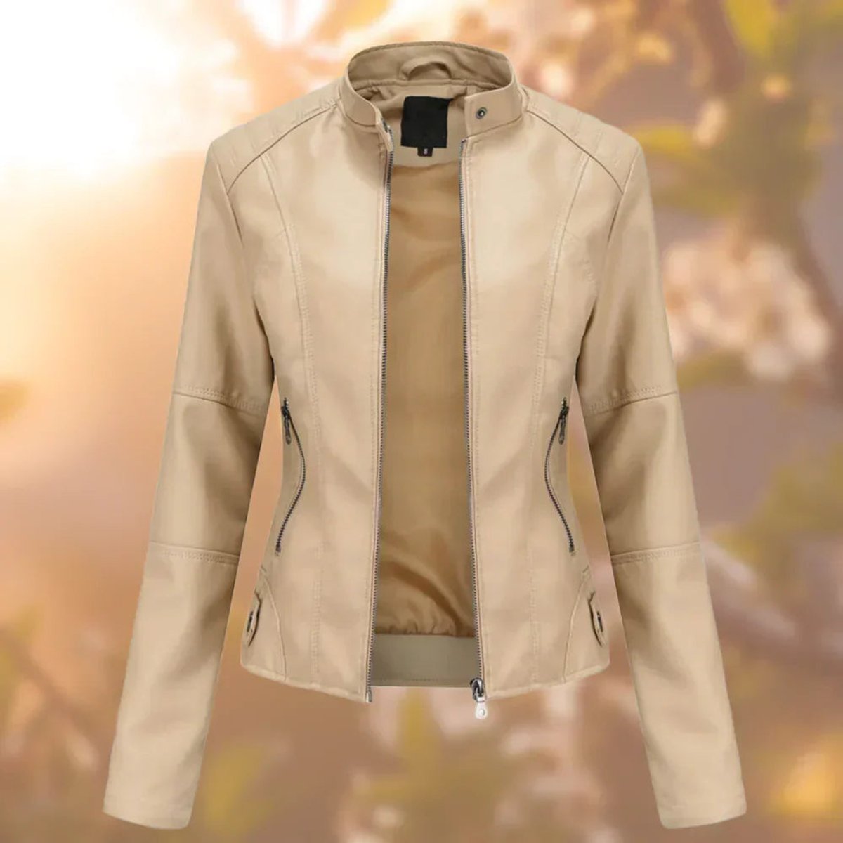 Stand Collar Zip Front Faux Leather Moto Jacket