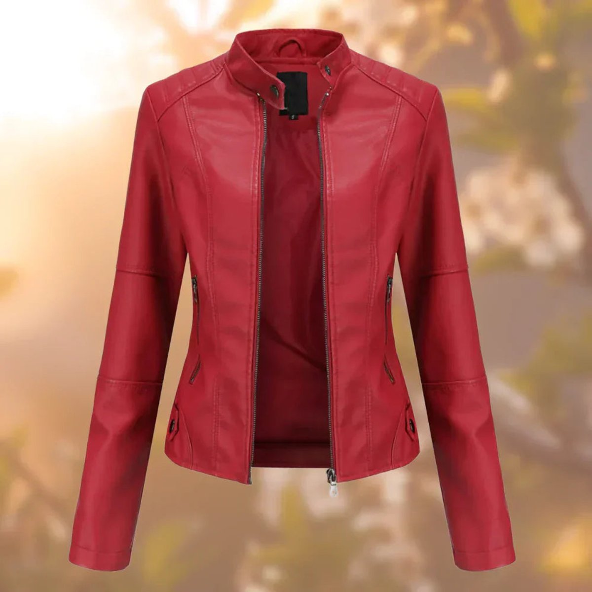 Stand Collar Zip Front Faux Leather Moto Jacket