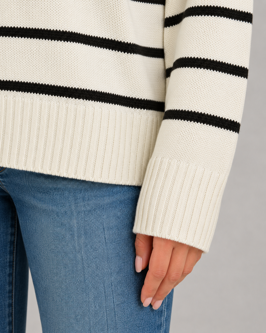 Striped Open Collar V-Neck Sweater
