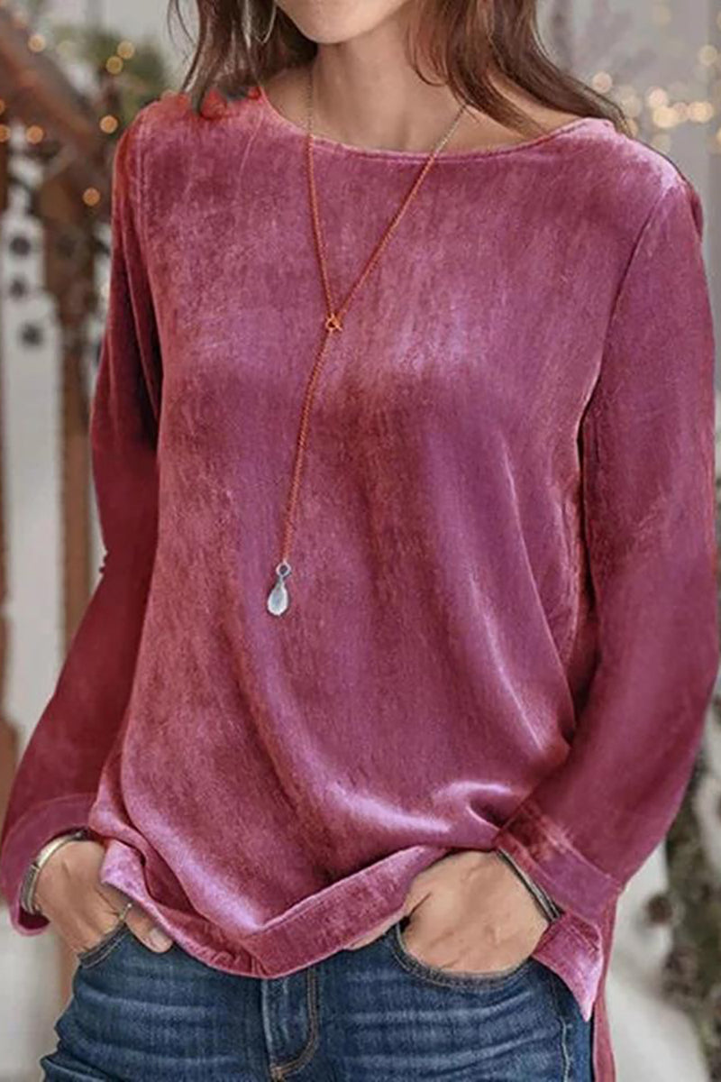 Sweet Velvet O Neck Blouse