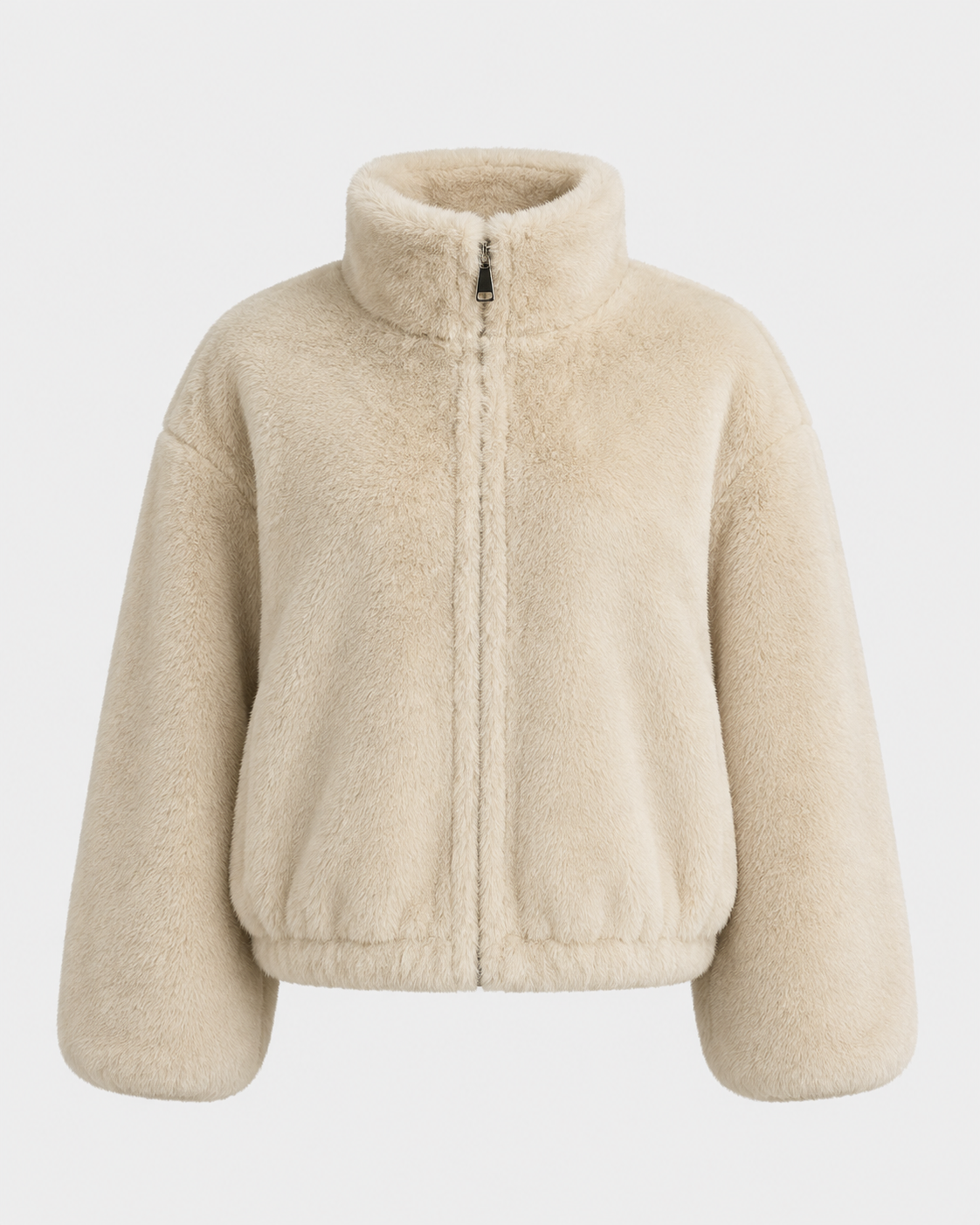 Teddy Fleece Funnel Neck Zip Front Jacket