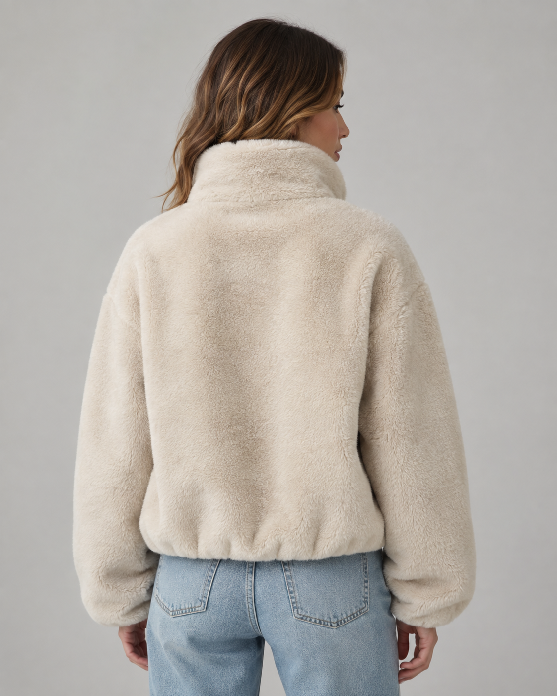 Teddy Fleece Funnel Neck Zip Front Jacket
