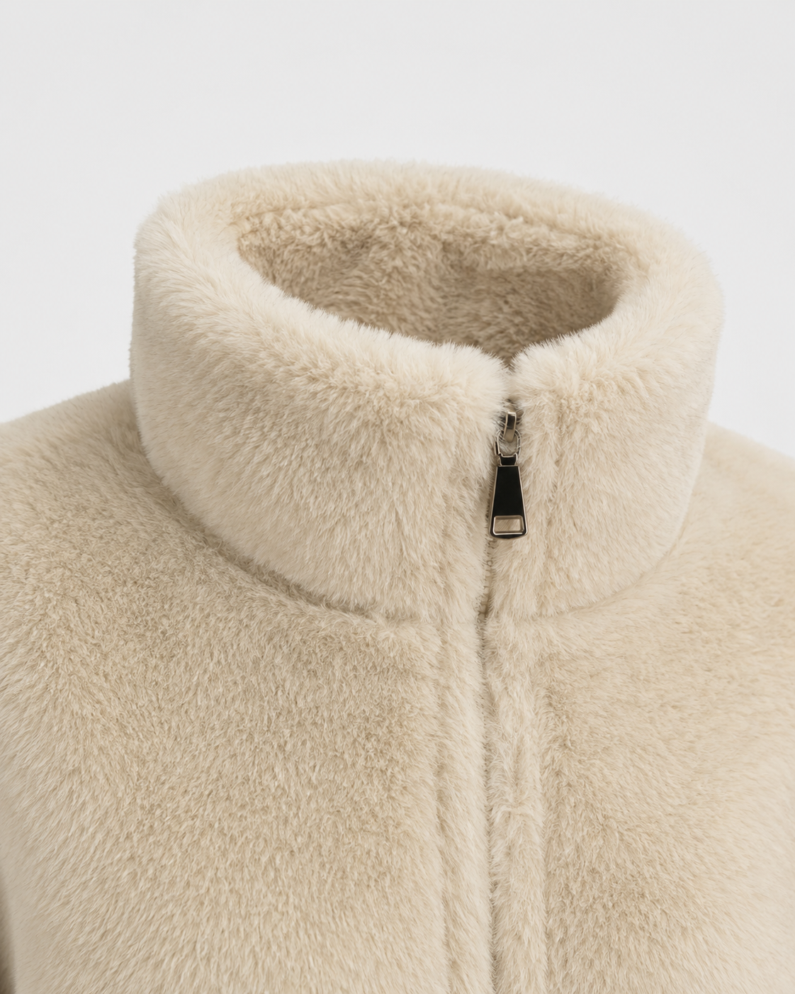Teddy Fleece Funnel Neck Zip Front Jacket