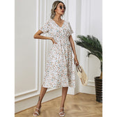 Women's V Neck Casual Boho Loose Midi Dress White __stock:200 casual dresses clothes dresses refund_fee:1200 show-color-swatches