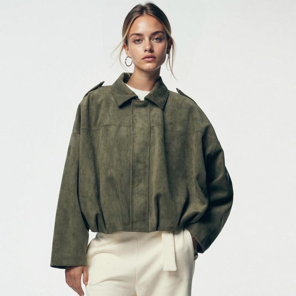 Faux Suede Collared Cropped Bomber Jacket 6