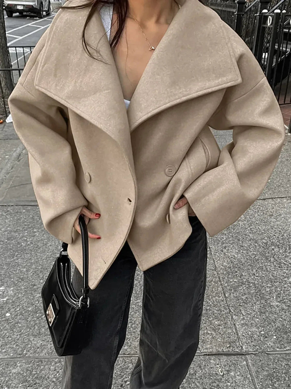 Women's Wide Lapel Faux-wool Blend Coat Overcoats