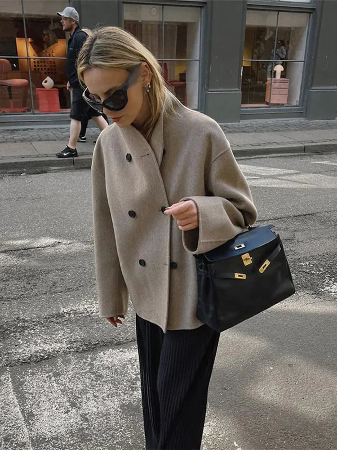 Women's Woolen Coats Loose Casual Retro Double Breasted Overcoats