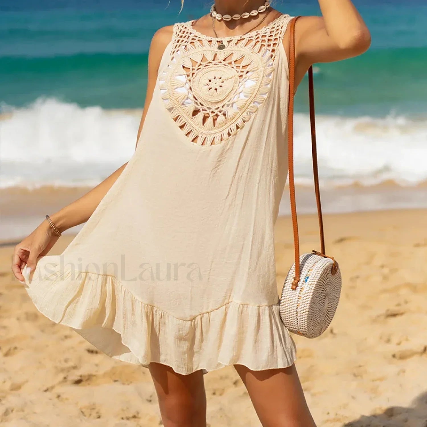 Wooden Ear Crochet Sarong Cover Up