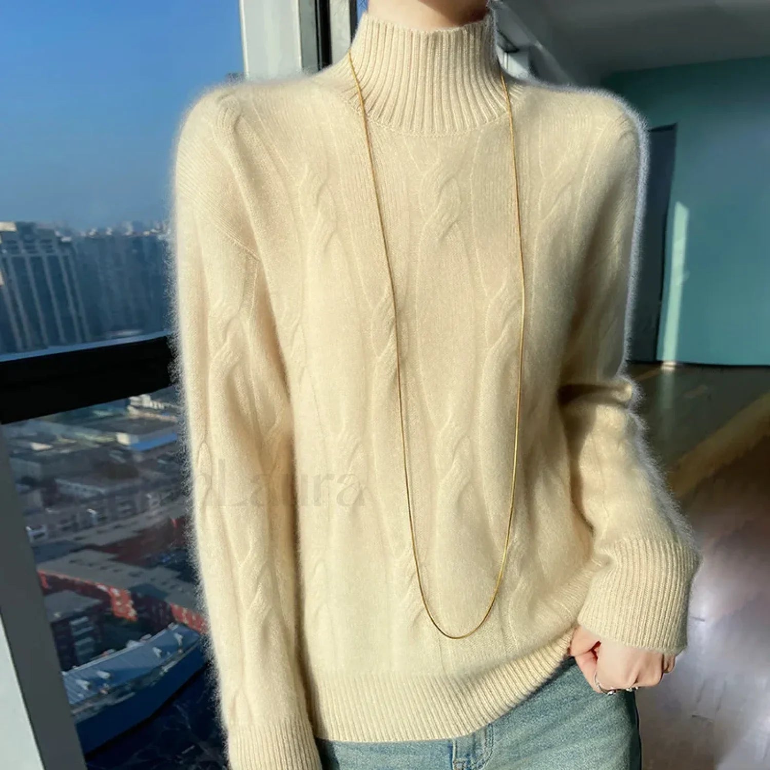 Wool Autumn Winter Women's Turtleneck Pullover Solid Color Thick Cashmere Warm Sweater