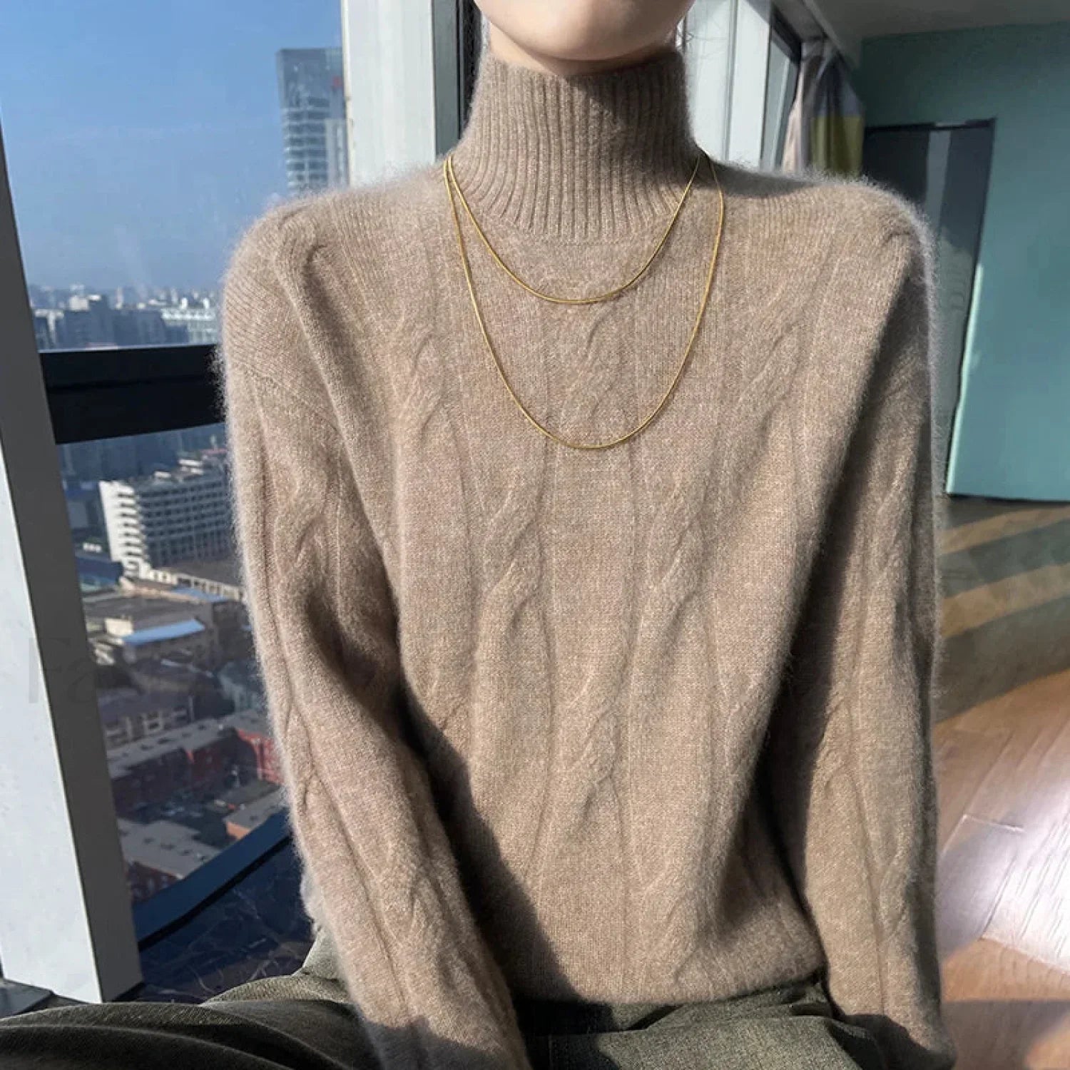 Wool Autumn Winter Women's Turtleneck Pullover Solid Color Thick Cashmere Warm Sweater