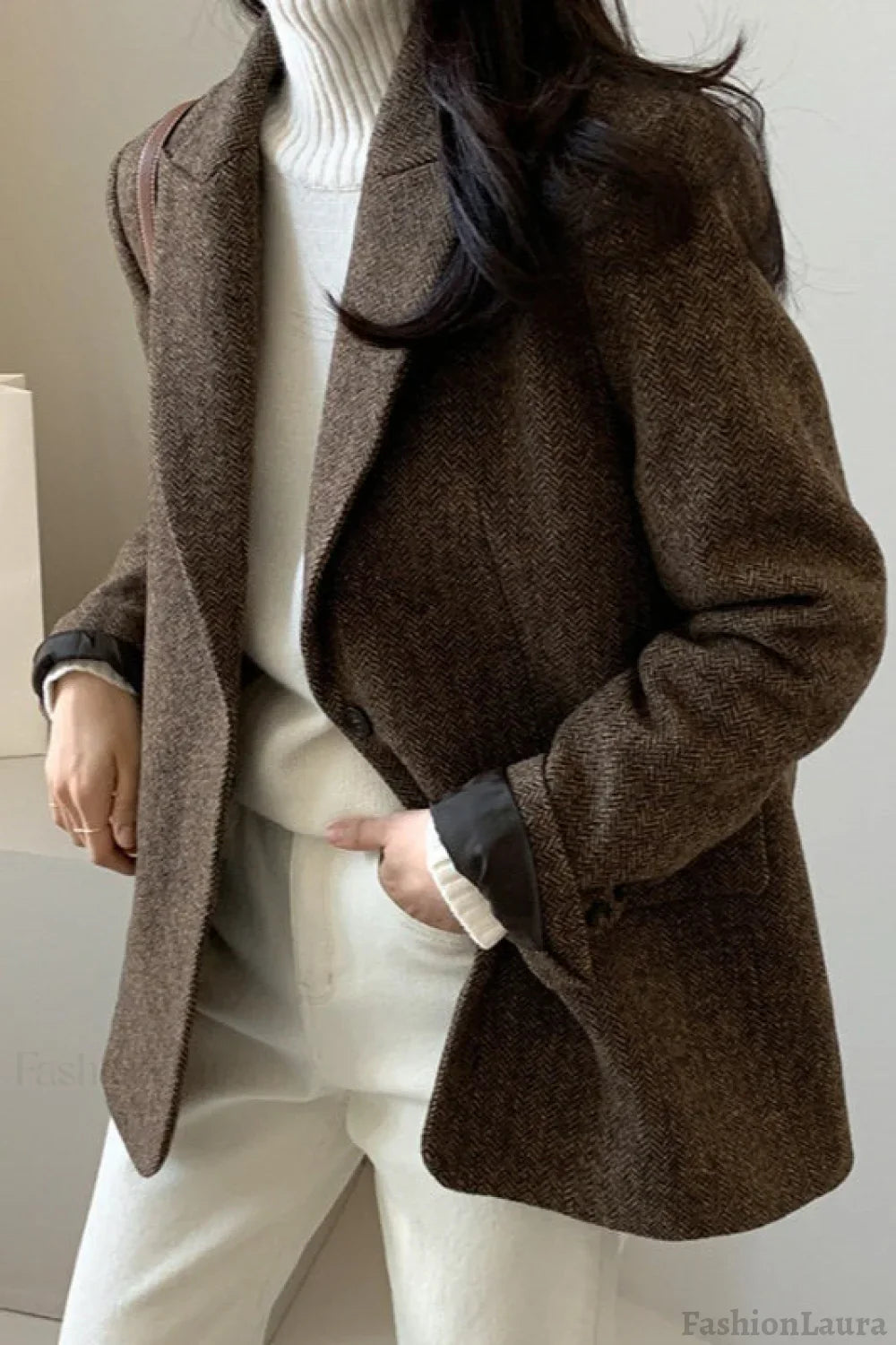 Wool Blend Solid Color Blazer S / Brown