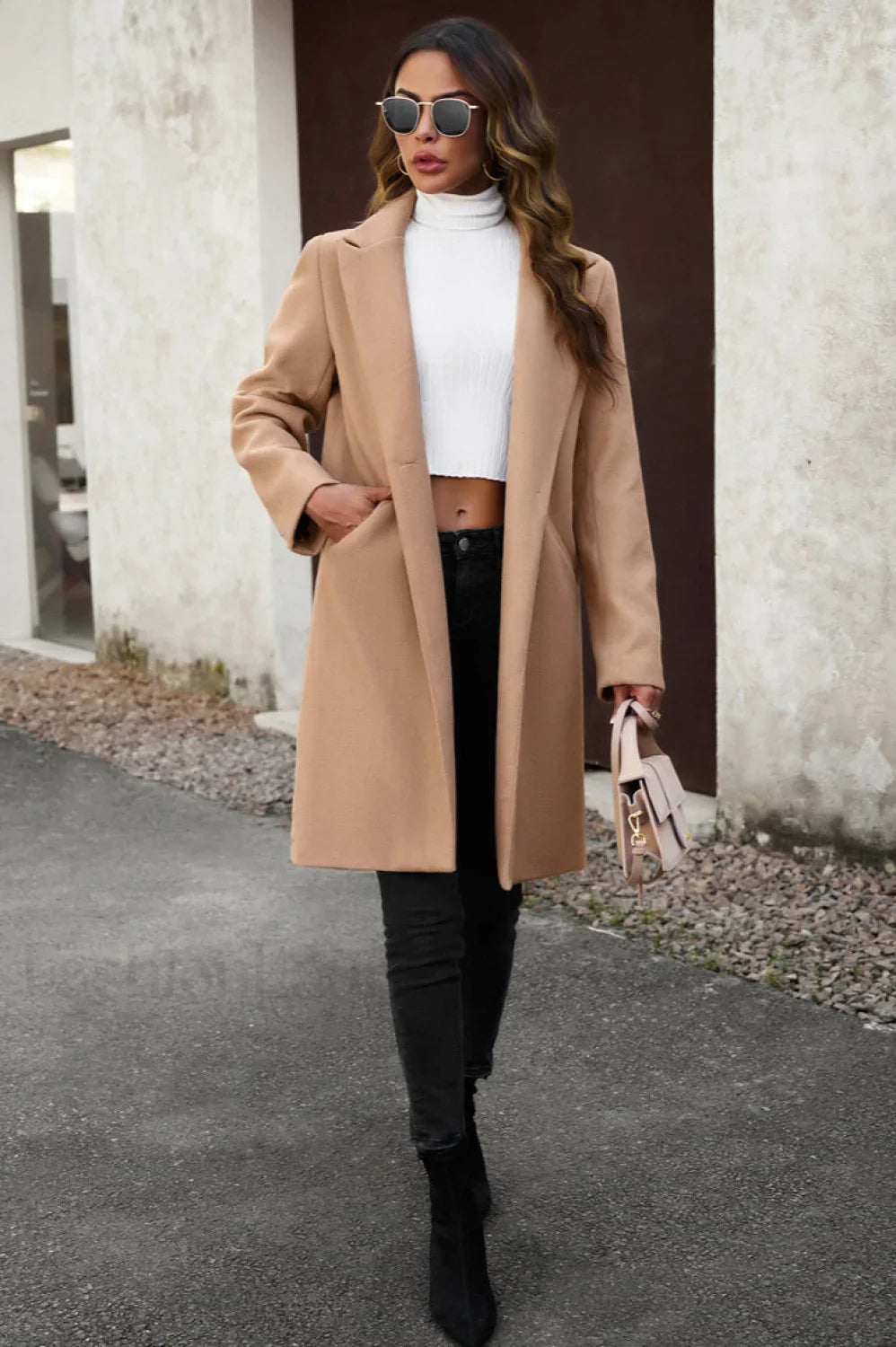 Wool Blend Solid Longline Coat