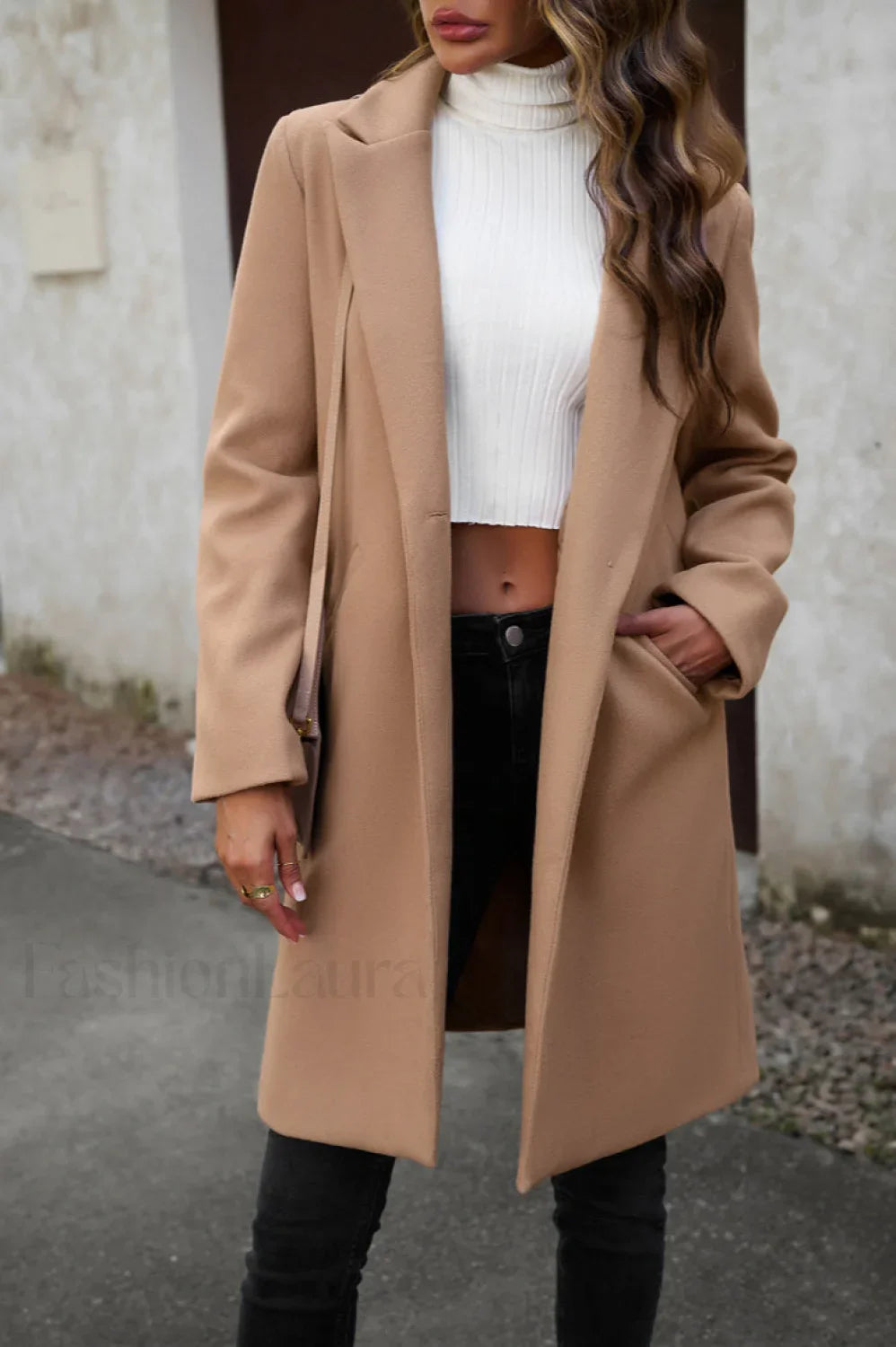 Wool Blend Solid Longline Coat