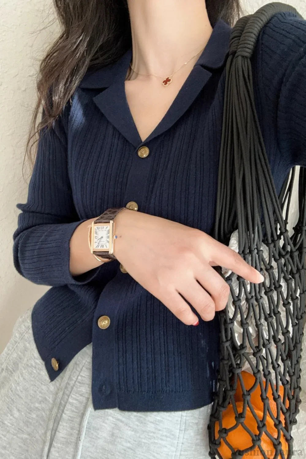 Wool Blend Textured Cardigan Navy blue / S