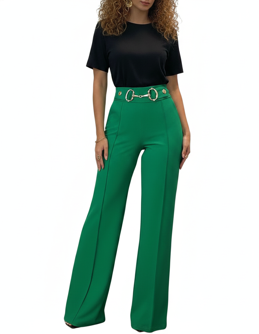 Work Pants High Waist Straight Leg With Metal Button Detail