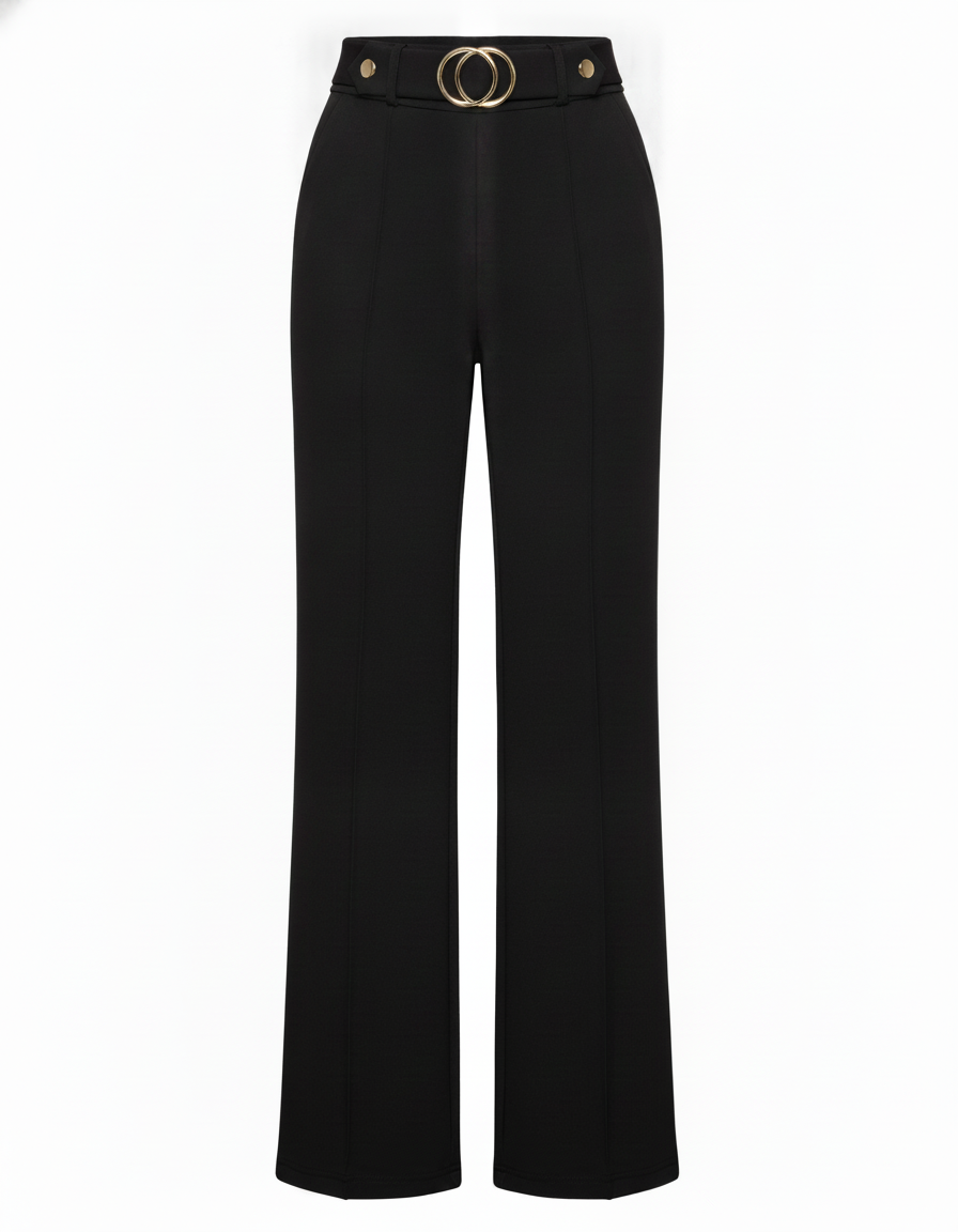 Work Pants High Waist Straight Leg With Metal Button Detail - Jamota