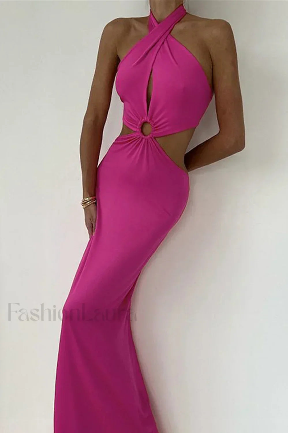 Wrap Front Cutout Charming Backless Maxi Dress