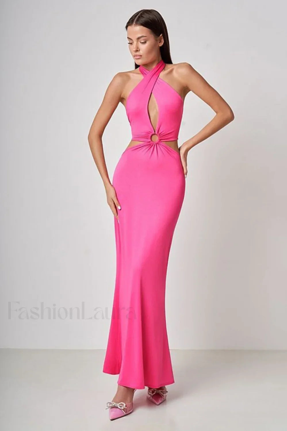 Wrap Front Cutout Charming Backless Maxi Dress