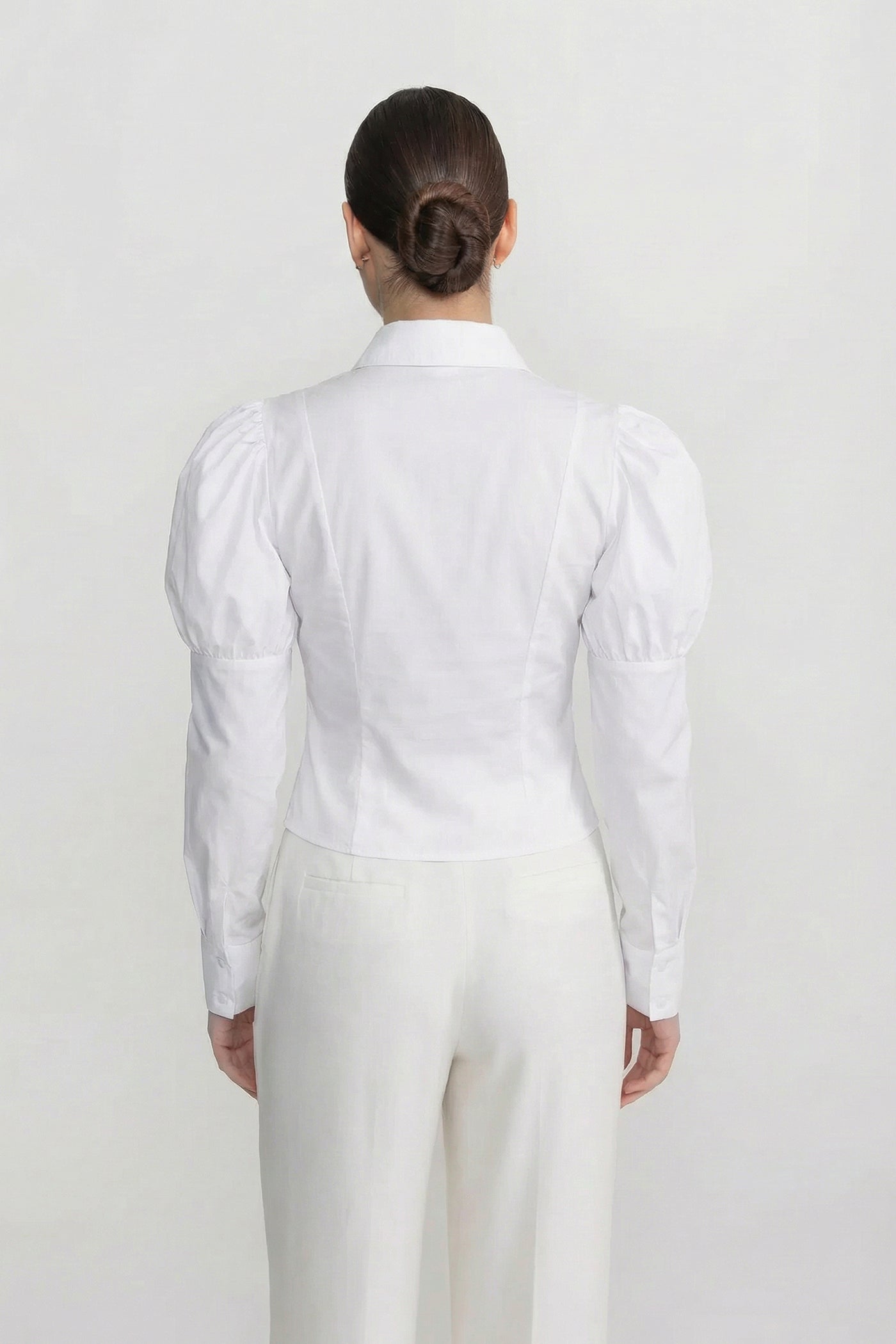 Long Sleeve Shirt With Corset Lace-Up Detail - White