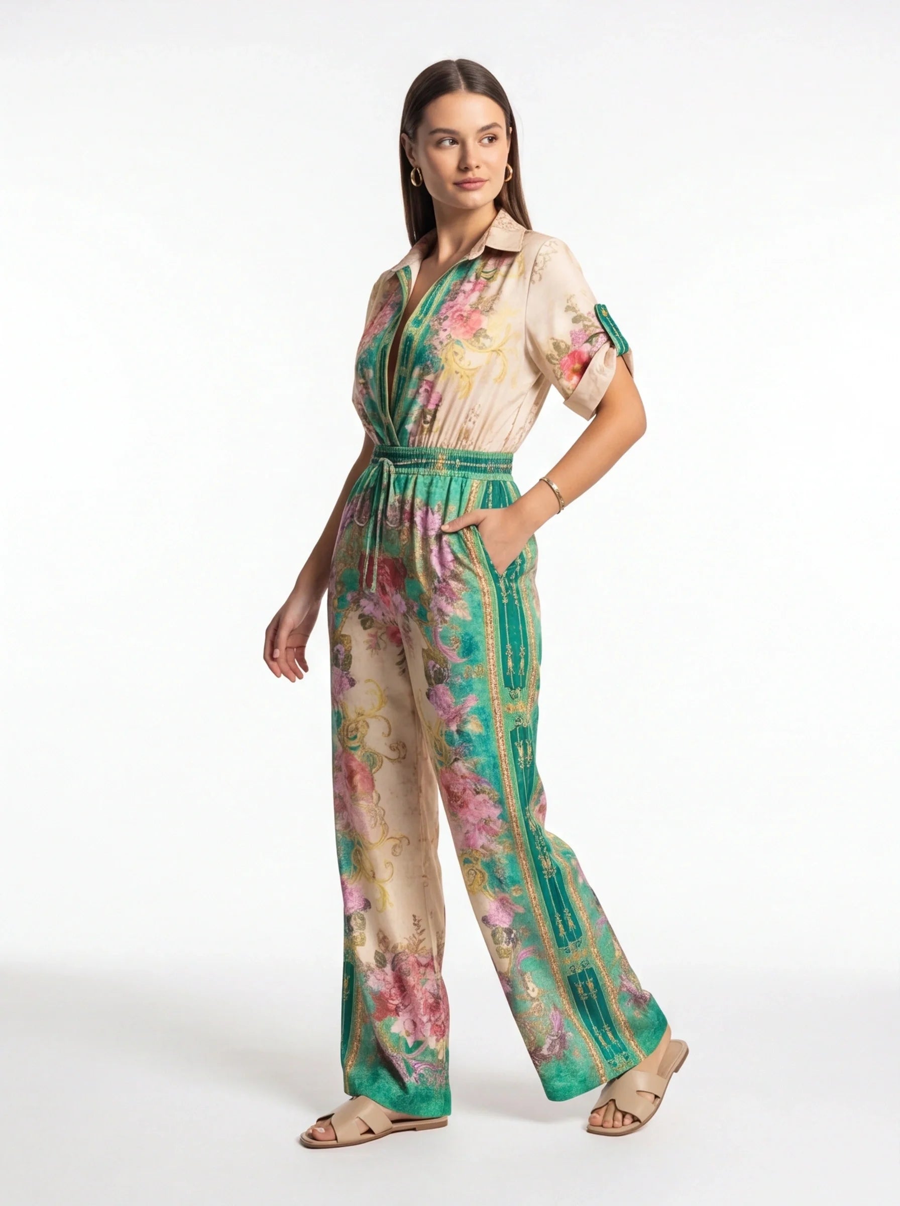 Vera Floral Wide-Leg Jumpsuit with Pockets