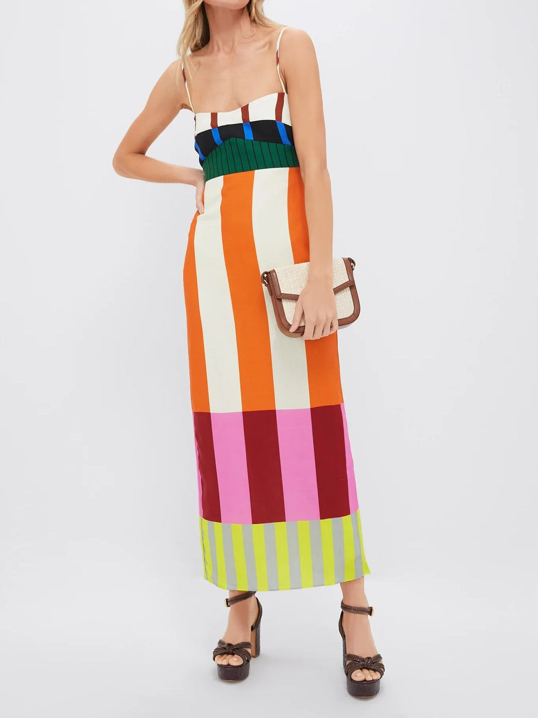 Striped Spaghetti Strap Column Maxi Dress