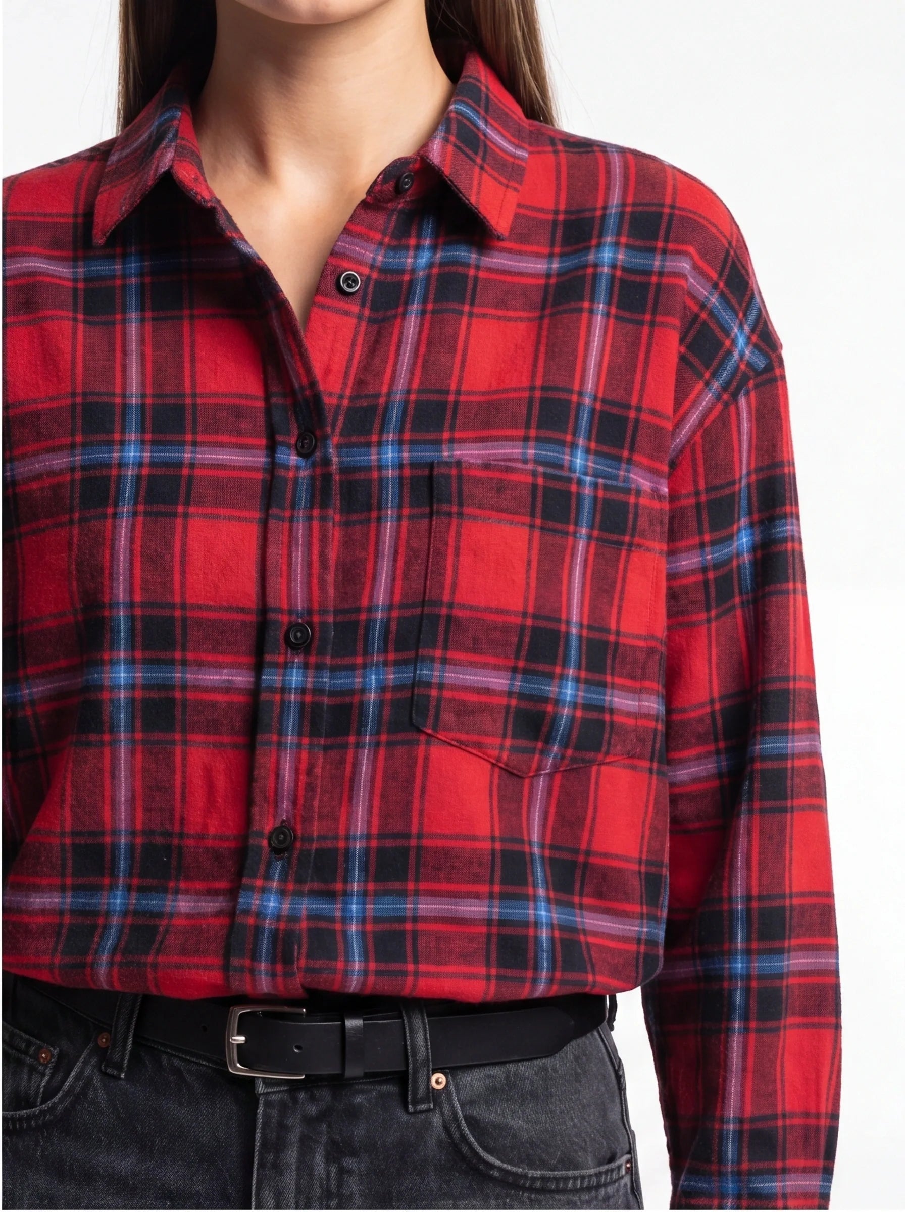 Stylish Oversized Red Plaid Shirt | Soft Fabric & Comfortable Fit