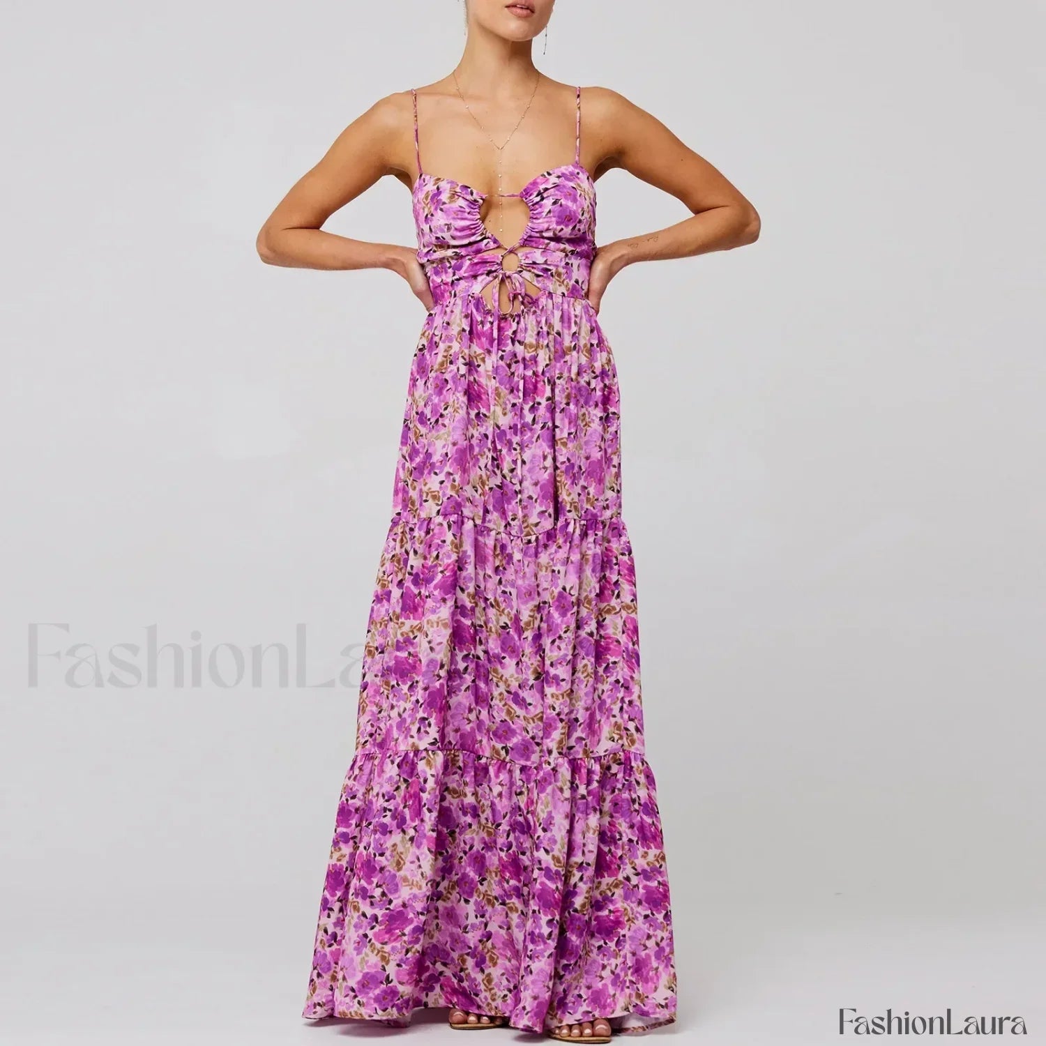 Y2K Floral Bodycon Spaghetti Maxi Dress